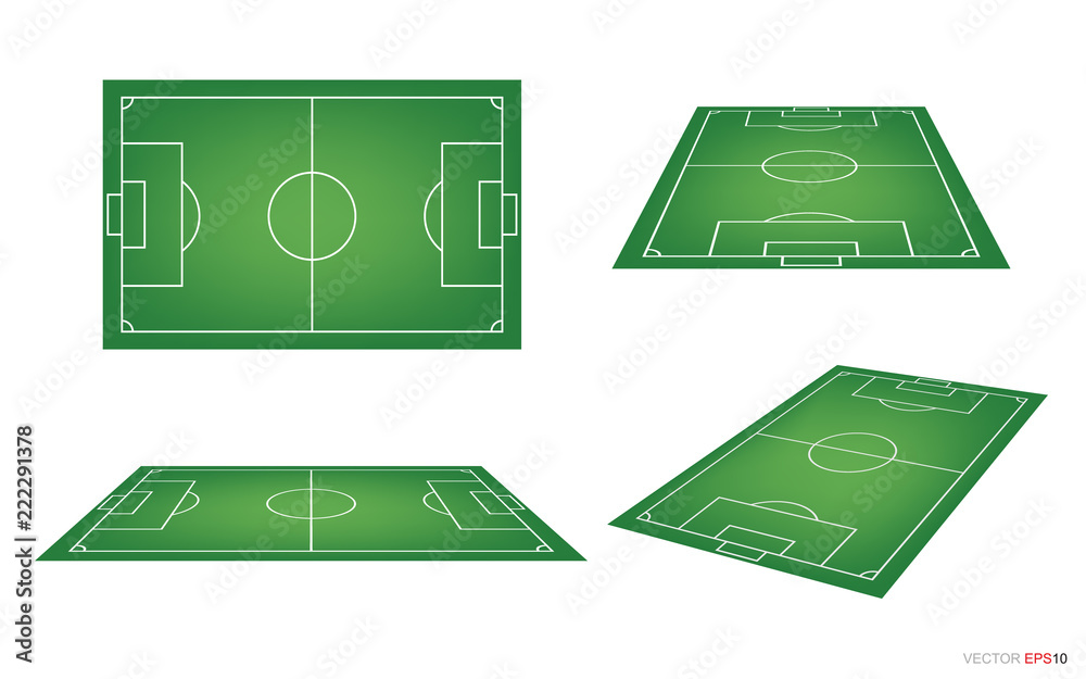 Fototapeta premium Set of soccer field or football field on white background. Perspective elements. Vector.