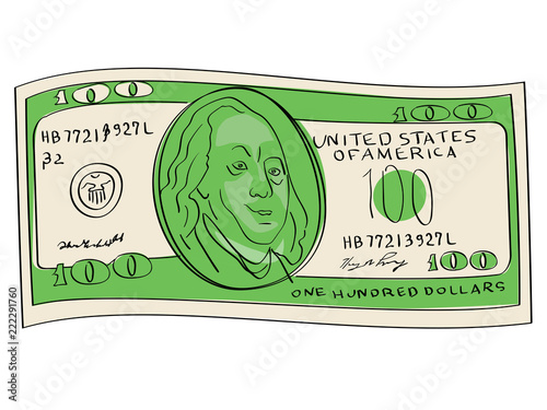 A hundred dollars object on a white background. Scientist, publicist and diplomat Benjamin Franklin