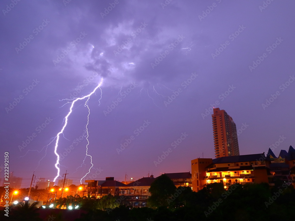 Lightning over the city, Pattaya Thailand