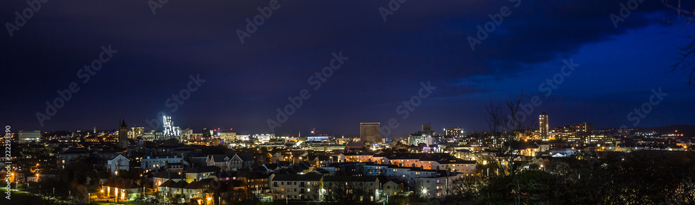 Night view of city of Plymouth UK from the South west.
