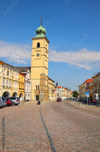 Litomysl, Czech Republic-AUGUST 20, 2018: Smetanovo square is main square in Litomysl. Beautiful view of the Old Town Hall with clock. It was built in 1418