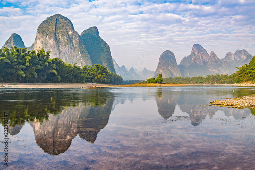Tablou canvas Sunrise view of Li River by Xingping. China.