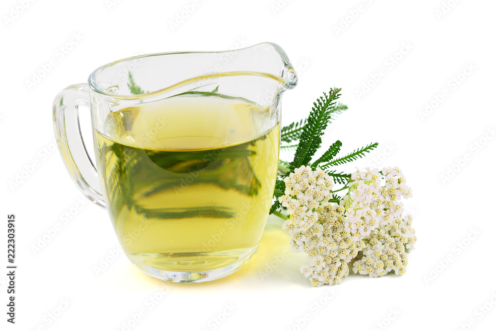 Yarrow (Achillea millefolium) Herbal Plant Tea Extract or Tincture. Isolated on White Background. Yarrow (Achillea millefolium) Herbal Plant Tea Extract or Tincture. Isolated on White Background.