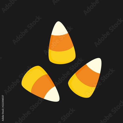 Candy corn sweet candy simple vector illustration, icon. Halloween candy isolated on dark background.