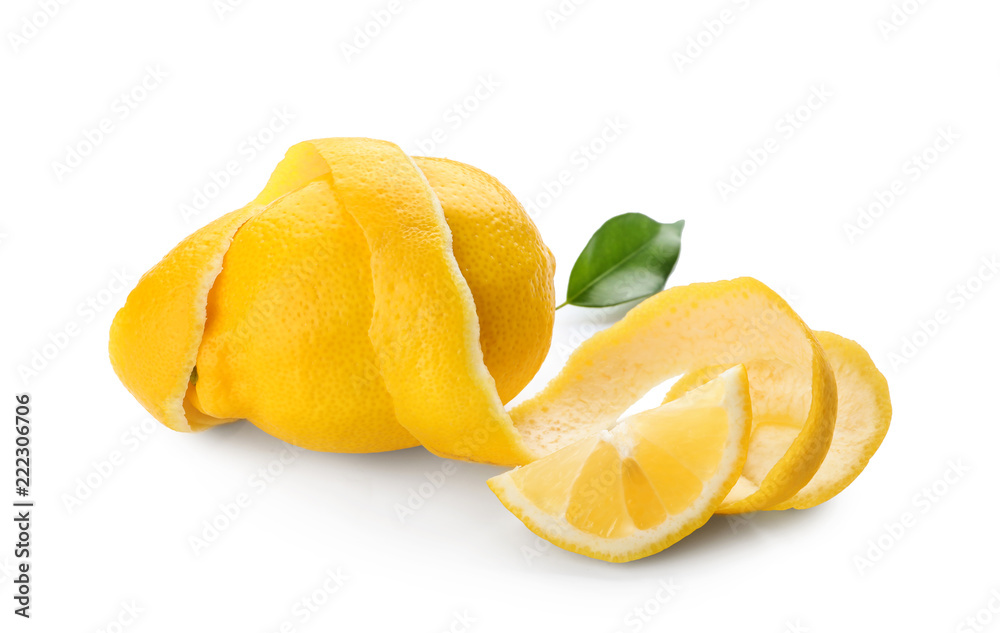 Ripe lemon with peel on white background Ripe lemon with peel on white background