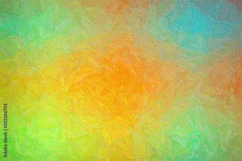 Abstract illustration of green orange blue and red Impasto with large brush strokes background, digitally generated.