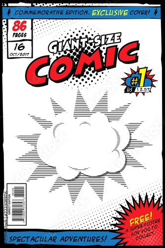 Comic book with cloud and explosion. Vector art.