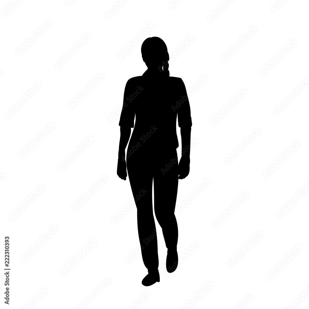 vector, isolated, silhouette of a running girl, one