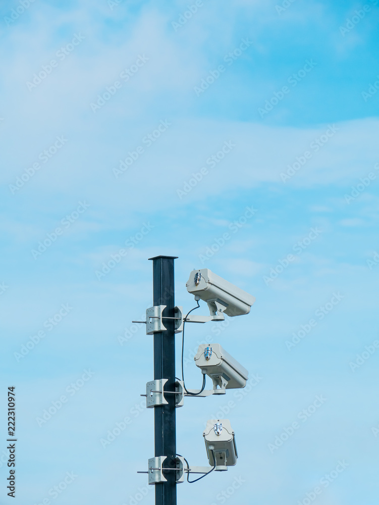 closed-circuit camera on white clouds background, closed-circuit camera on white clouds background,