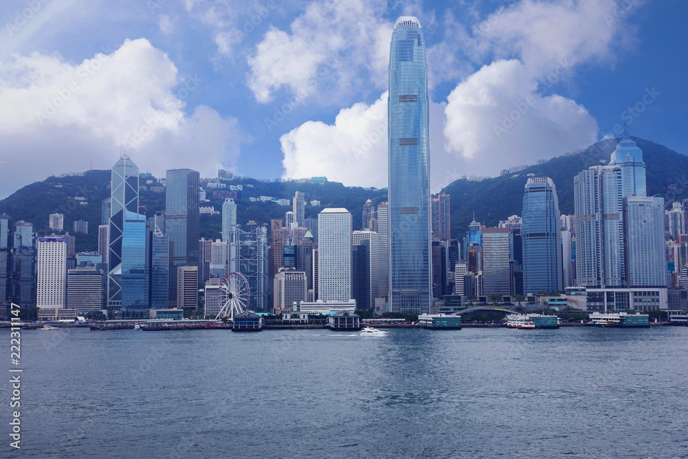Hong Kong business district building skyline.