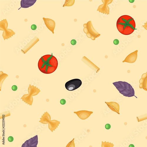 Seamless pattern with pasta and vegetables