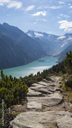 Schlegeis Stausee surrounded with mountains and trees