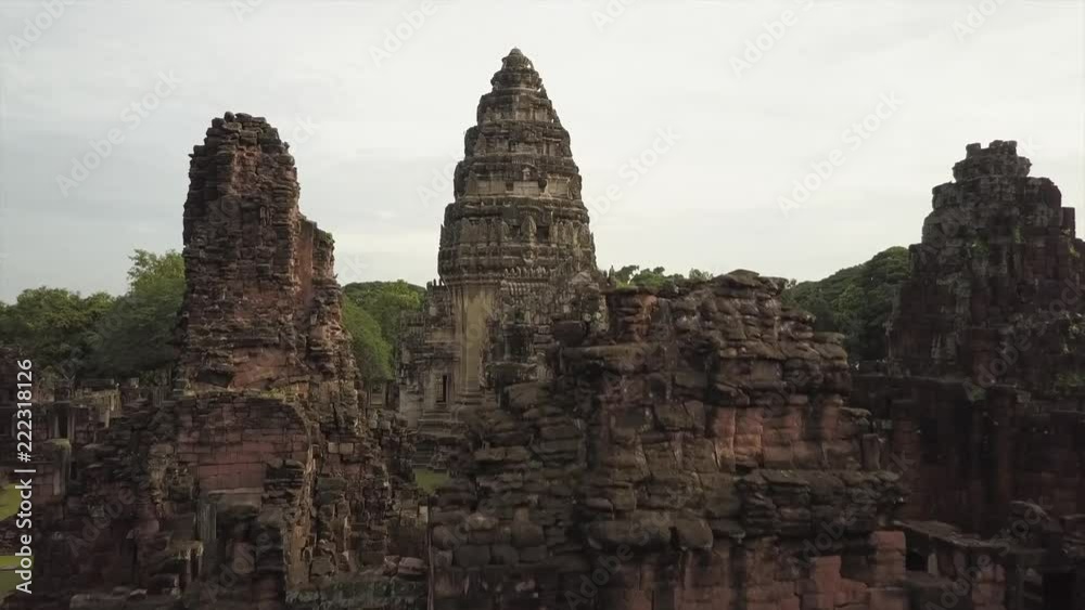 Khmer temple in Thailand from a birds eye perspective in 4k Khmer temple in Thailand from a birds eye perspective in 4k