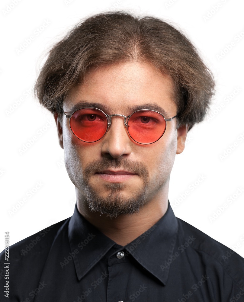 Portrait of a Man with Blank Expression and Hippie Glasses