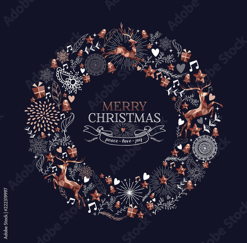 Merry Christmas copper deer decoration wreath