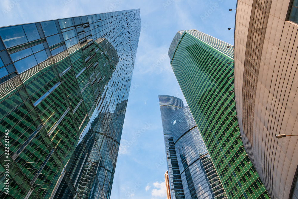 Modern futuristic skyscrapers buildings in business center in Moscow city Modern futuristic skyscrapers buildings in business center in Moscow city