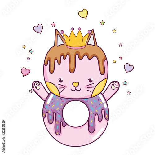 kawaii cat donut with hearts and sars