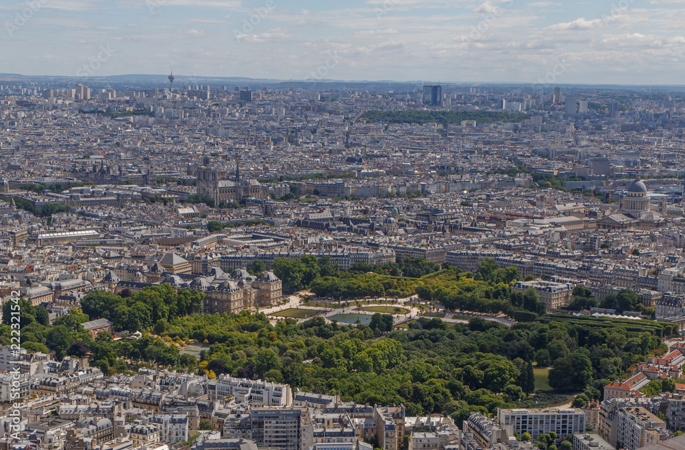 aerial view on Luxembourg Palace and Notre-Dame de Paris