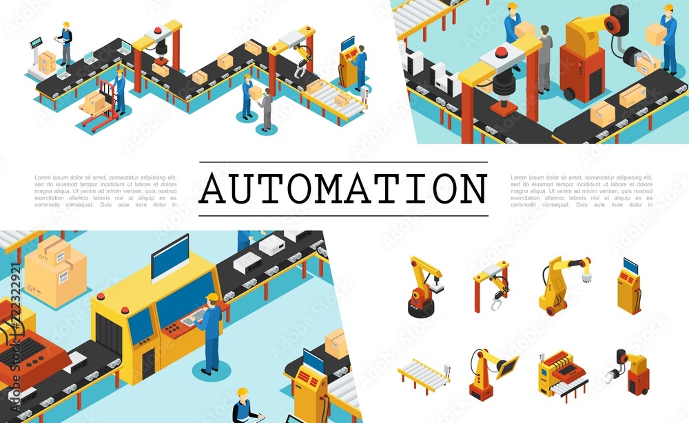 Isometric Automated Factory Elements Set Isometric Automated Factory Elements Set