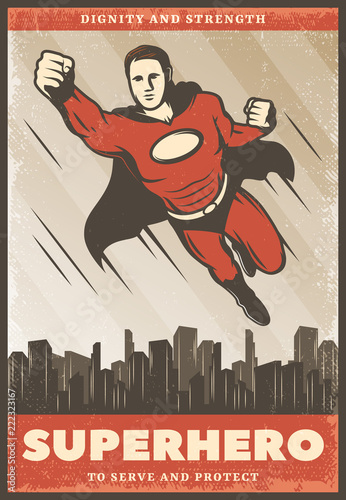 Vintage Colored Superhero Poster