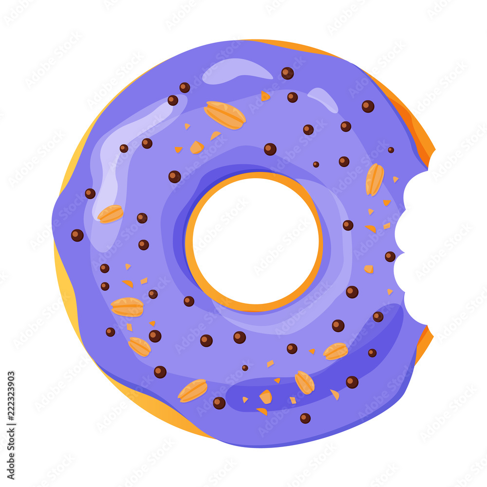 Colorful bitten donut on white background Colorful bitten donut on white background