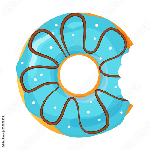 Colorful bitten donut on white background