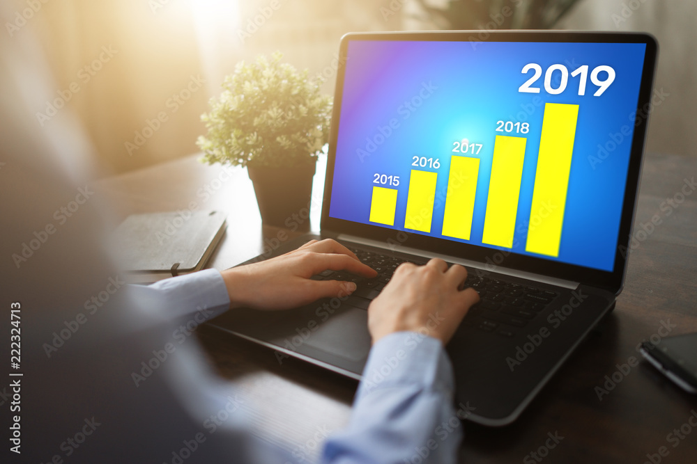 Business strategy chart on 2019 year. Financial growth concept on screen. Business strategy chart on 2019 year. Financial growth concept on screen.