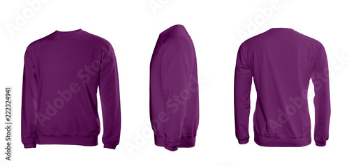 Purple men's sweatshirt with long sleeves in rear and side views