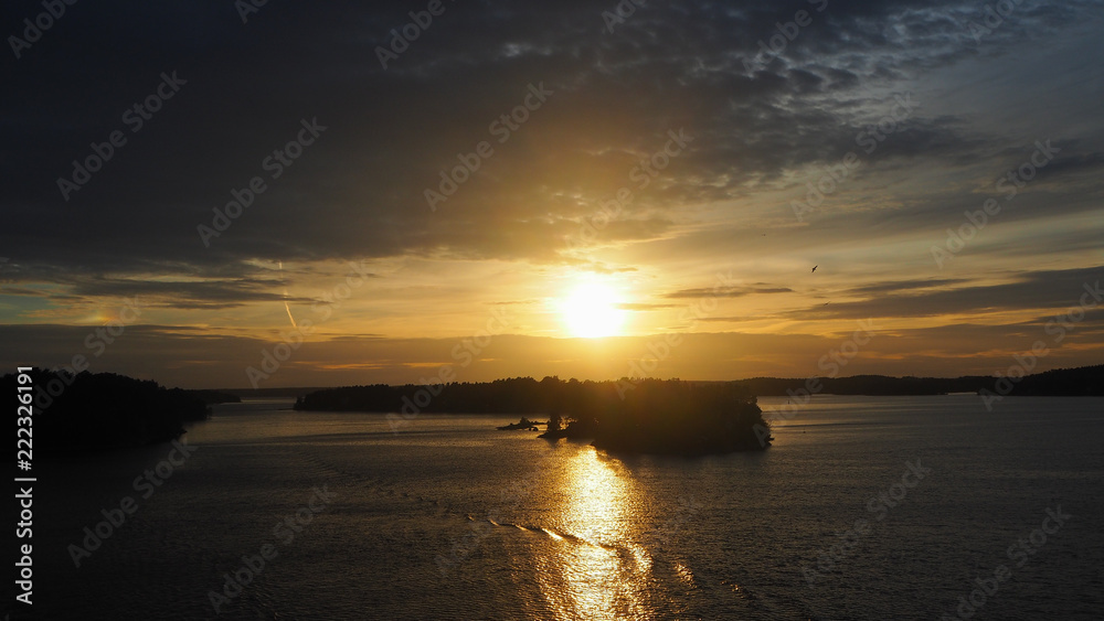 sunset at archipelago sea in sweden