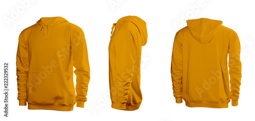 Orange men's sweatshirt with long sleeves and hood in rear and side views