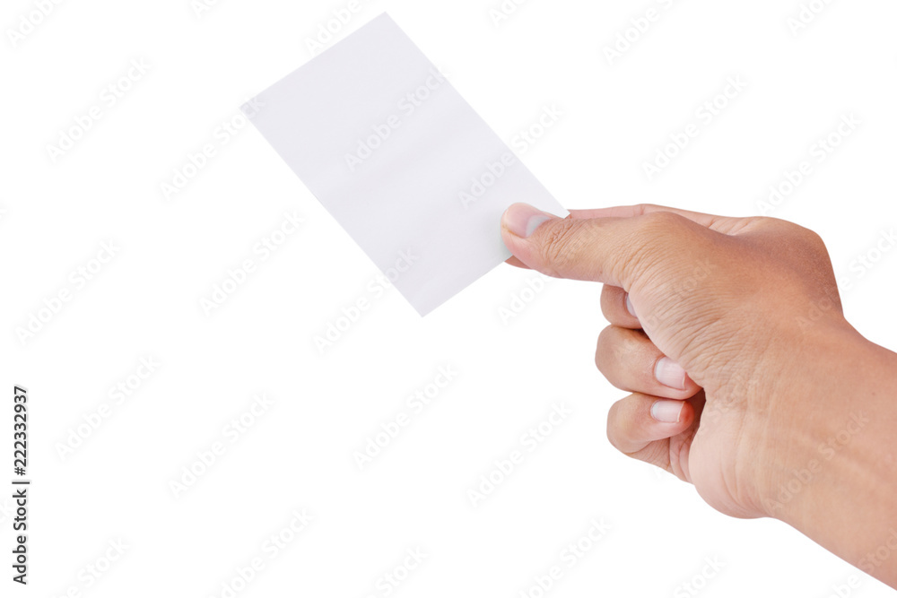 Hand holding blank business card isolated on white background - clipping paths Hand holding blank business card isolated on white background - clipping paths