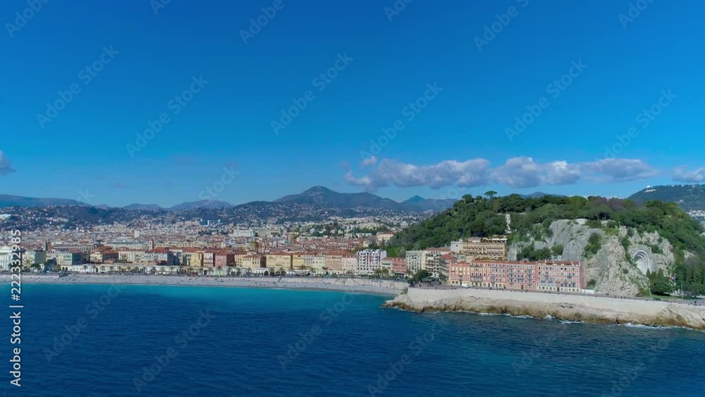 Aerial view of Nice France promenade, Mediterranean Sea and airport view . Full city panorame. Drone 4K video Aerial view of Nice France promenade, Mediterranean Sea and airport view . Full city panorame. Drone 4K video