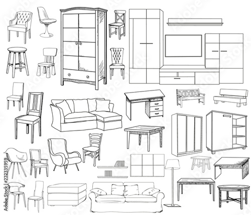 vector, isolated sketch of a set of furniture