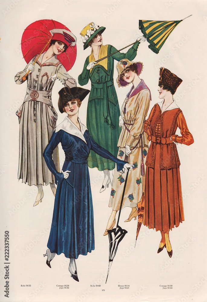 Gravure Le miroir des modes de mai 1917 N°5 Stock Illustration | Adobe Stock