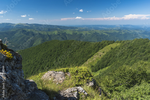 Beautiful mountain view from the entrances on the path to the Kozya Stena hut. The Troyan Balkan is exceptionally picturesque and offers a combination of wonderful mountain scenery, fresh air.