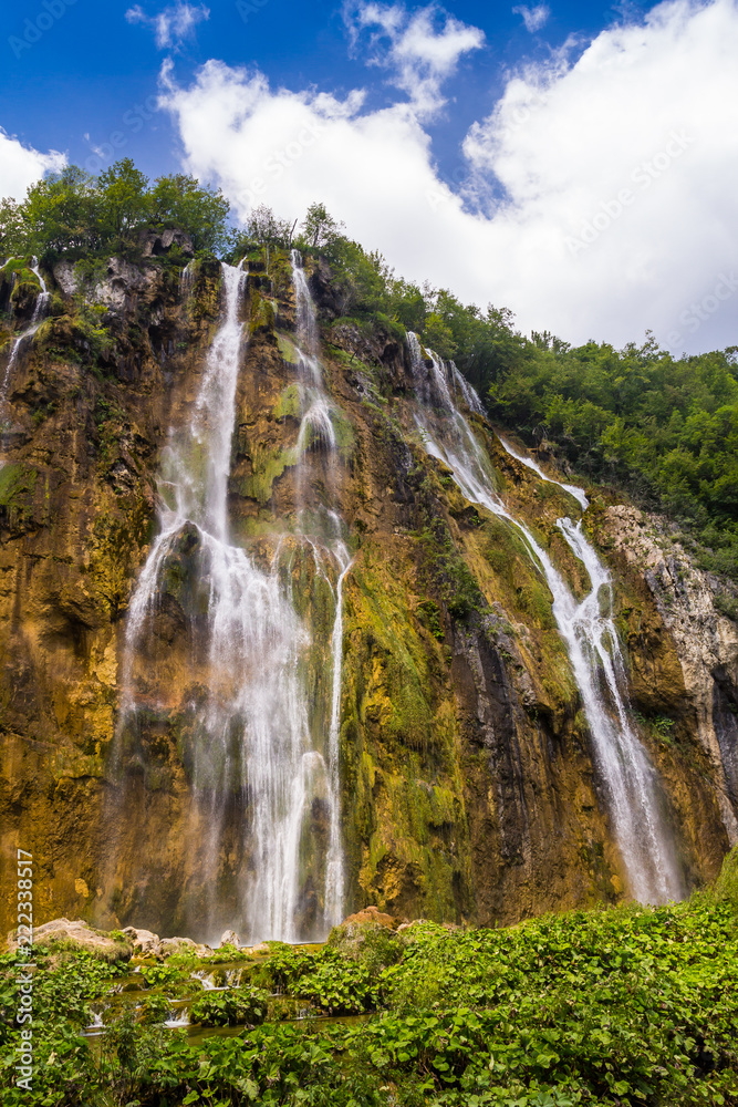 Beautiful waterfall in Plitvice Lakes National Park. Croatia
