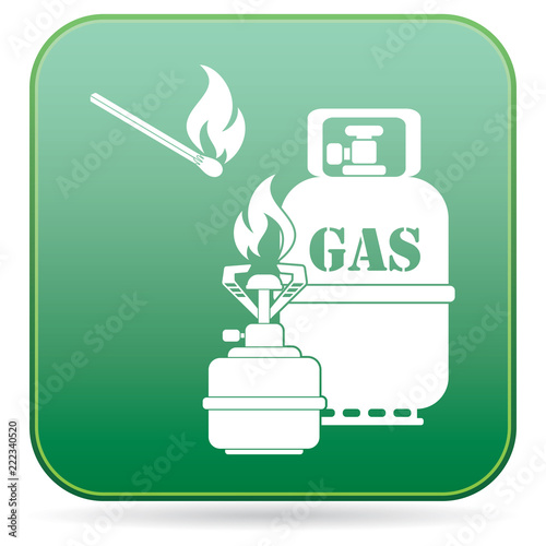 Camping stove with gas bottle icon vector