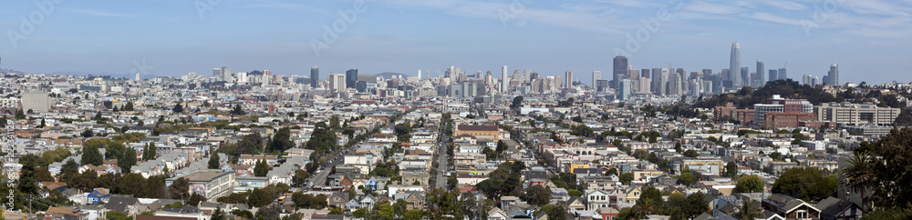 San Francisco cityscape skyline seen from Bernal Hill.