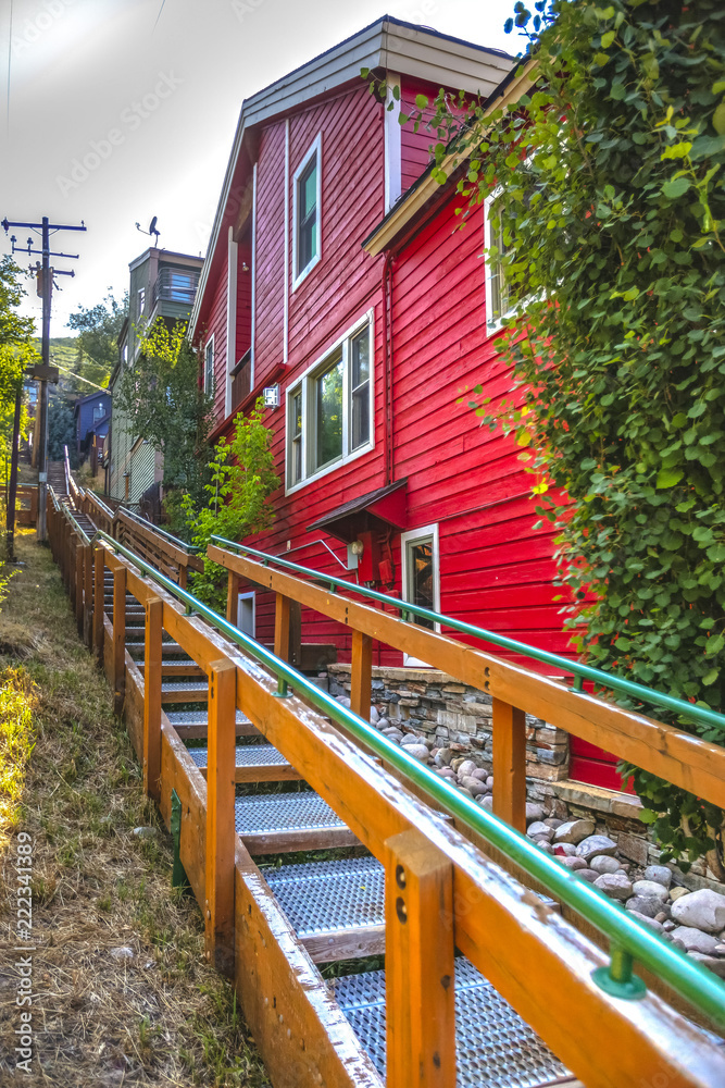 Red building with public stairs outdoor Park City Red building with public stairs outdoor Park City