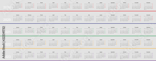 Kalender Design 2019, 2020, 2021, 2022, 2023, minimalistisch, Jahre untereinander, grauer Hintergrund