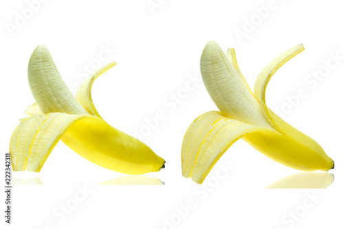 Set of bananas whole and slices isolated on white background. Clipping path included