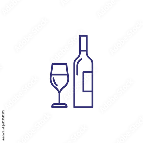 Bottle and wineglass line icon. Wine list, bar, addiction. Restaurant concept. Vector illustration can be used for topics like drinks, menu, holiday
