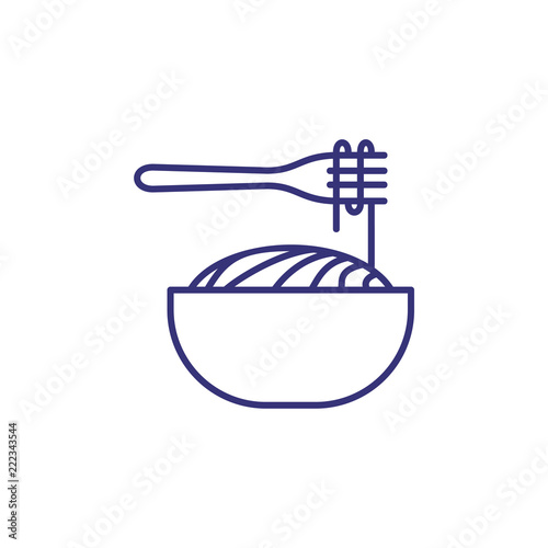 Bowl with spaghetti and fork line icon. Pasta, macaroni, lunch. Restaurant concept. Vector illustration can be used for topics like food, menu, gastronomy