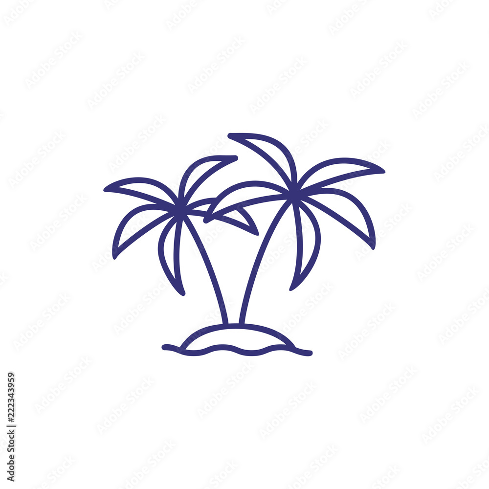 Palms on island line icon. Tree, environment, nature. Paradise concept. Vector illustration can be used for topics like recreation, exotic, tropics