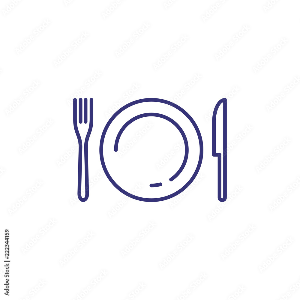 Tableware line icon. Dinner, utensil, table setting. Restaurant concept. Vector illustration can be used for topics like food, kitchen equipment, catering