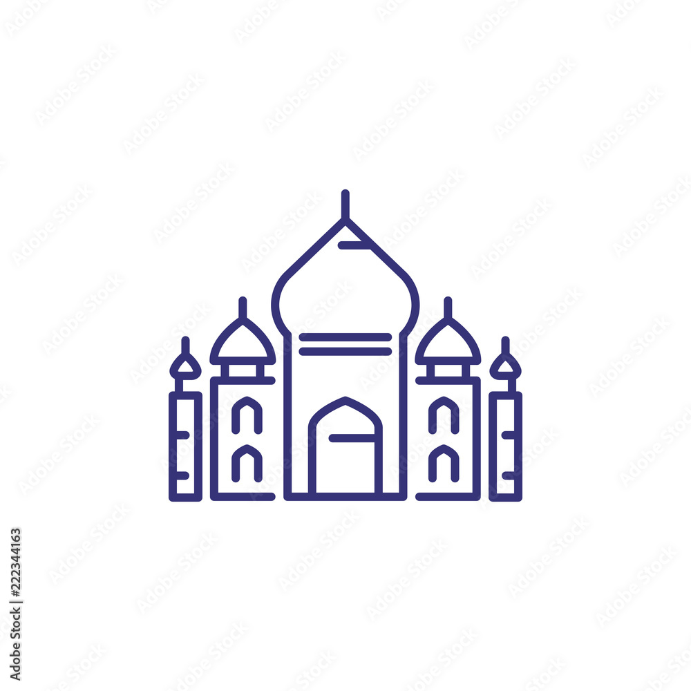Taj Mahal line icon. Building, landmark, temple. Architecture concept. Vector illustration can be used for topics like religion, India, traveling