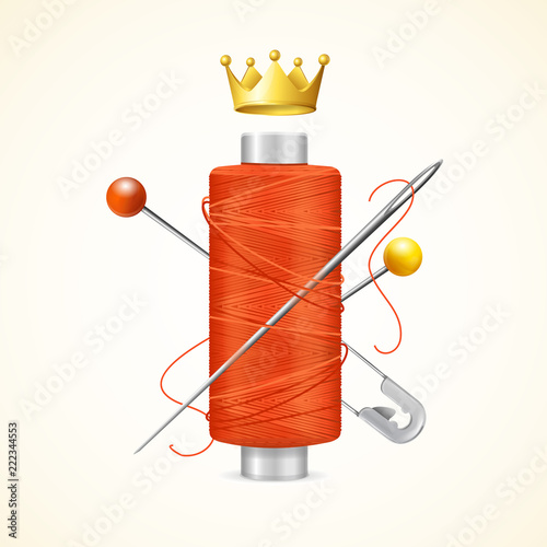 Realistic Detailed 3d Thread Concept with Needle and Pin. Vector