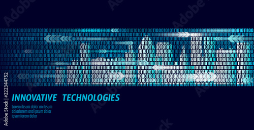 Smart city intelligent building automation system business concept. Binary code number data flow. Architecture urban cityscape technology sketch banner vector illustration