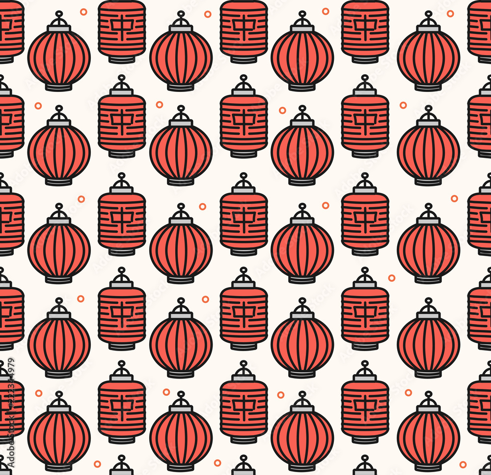 Chinese Traditional Lanterns Seamless Pattern Background. Vector