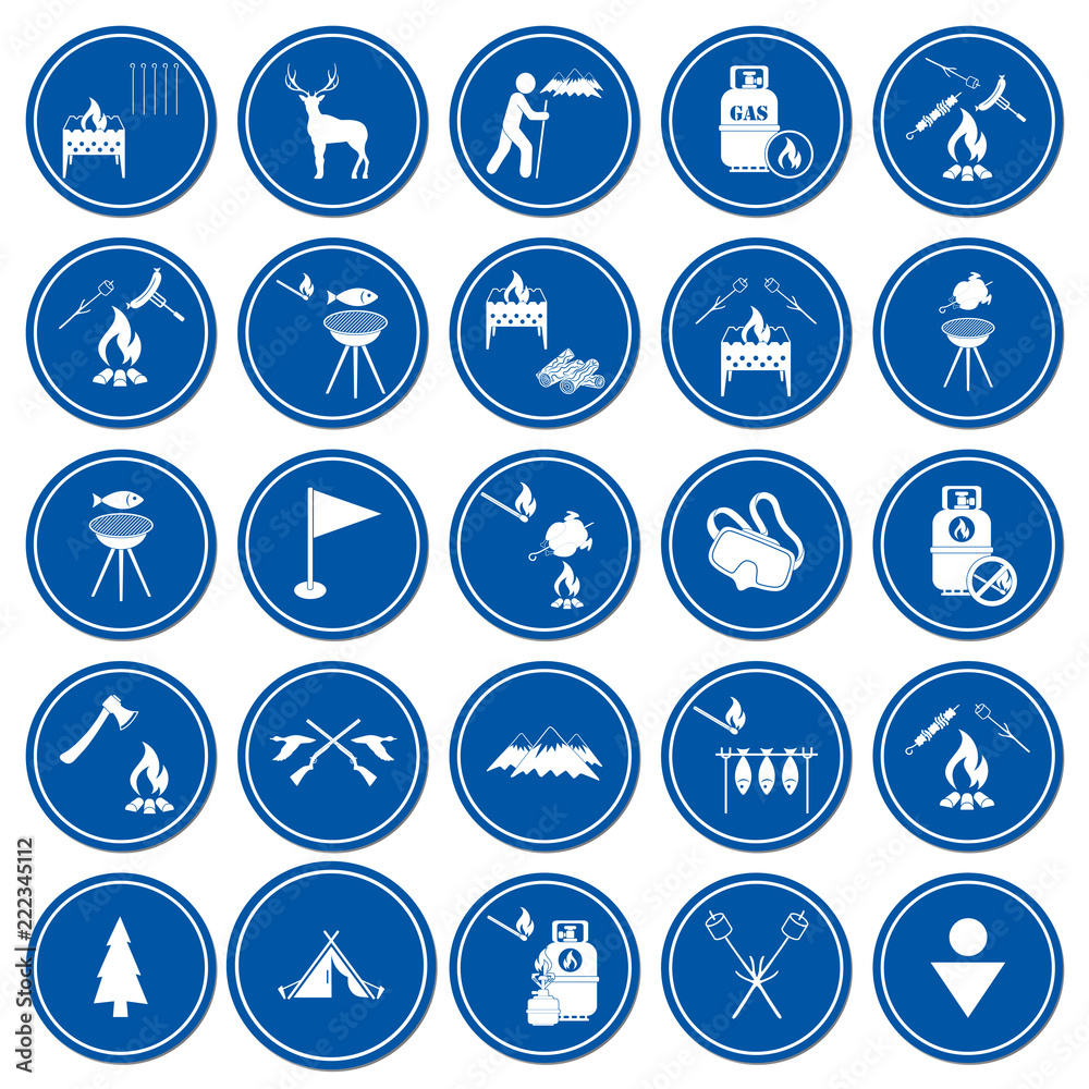 Set of travel and camping equipment icons Set of travel and camping equipment icons
